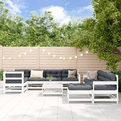 vidaXL 10 Piece Garden Lounge Set with Cushions White Solid Wood