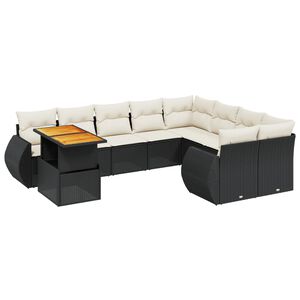 vidaXL 10 Piece Garden Sofa Set with Cushions Black Poly Rattan