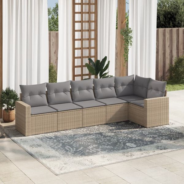 vidaXL 6 Piece Garden Sofa Set with Cushions Beige Poly Rattan