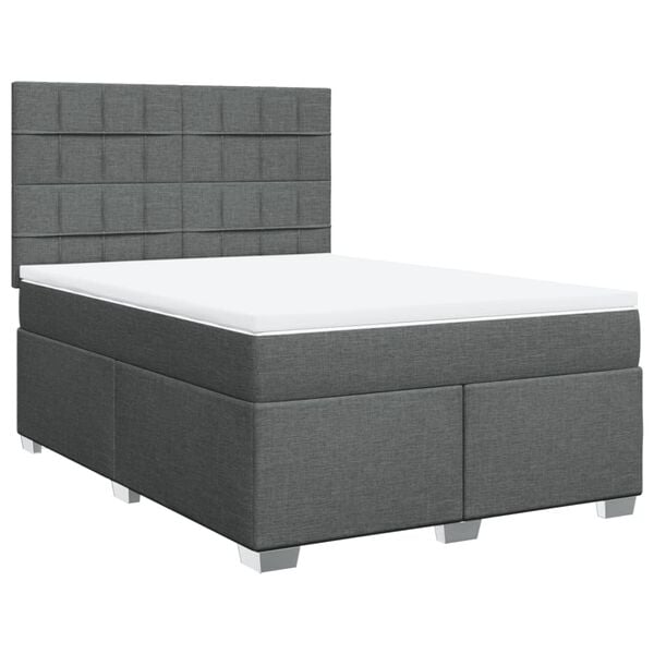 vidaXL Box Spring Bed with Mattress Dark Grey Queen Fabric