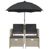 vidaXL Garden Sofa 2-Seater with Parasol and Stools Light Grey Poly Rattan