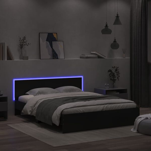 vidaXL Bed Frame with LED without Mattress Black 150x200 cm King Size
