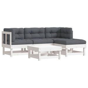 vidaXL 5 Piece Garden Lounge Set with Cushions White Solid Wood