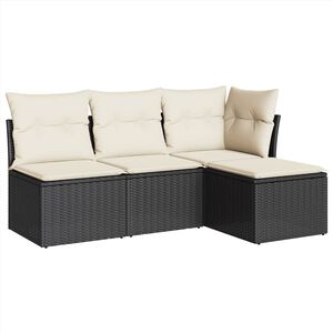 vidaXL 4 Piece Garden Sofa Set with Cushions Black Poly Rattan