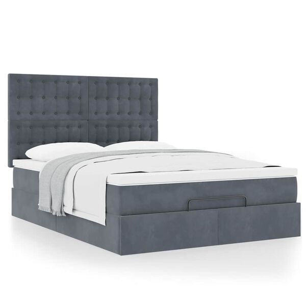 vidaXL Ottoman Bed with Mattresses Dark Grey Double Velvet