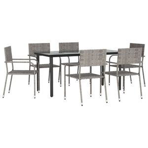 vidaXL 7 Piece Garden Dining Set Grey and Black Poly Rattan and Steel