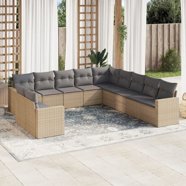 vidaXL 11 Piece Garden Sofa Set with Cushions Beige Poly Rattan