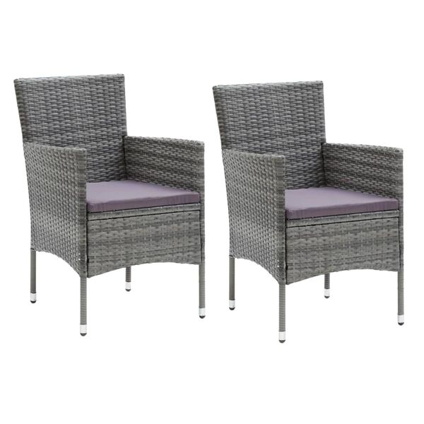 vidaXL 3 Piece Garden Dining Set with Cushions Poly Rattan Grey