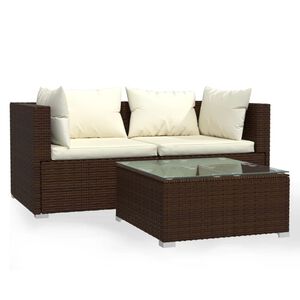 vidaXL 3 Piece Garden Lounge Set with Cushions Brown Poly Rattan