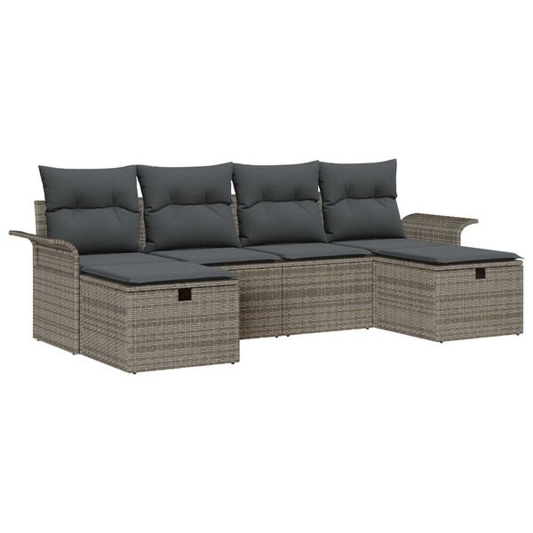 vidaXL Garden Sofa Set with Cushion 6 pcs Grey Poly rattan