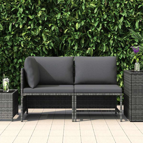 vidaXL 2 Piece Garden Sofa Set with Cushions Grey Poly Rattan