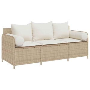 vidaXL Garden Sofa with Cushions 3-Seater Beige Poly Rattan