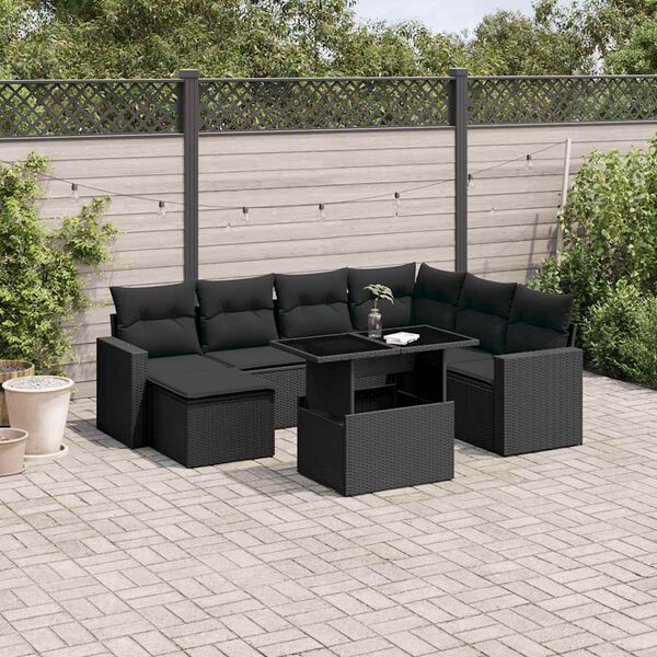 vidaXL 8 Piece Garden Sofa Set with Cushions Black Poly Rattan