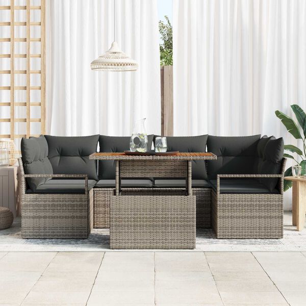vidaXL Garden Sofa Set with Storage 7 pcs Grey Poly rattan