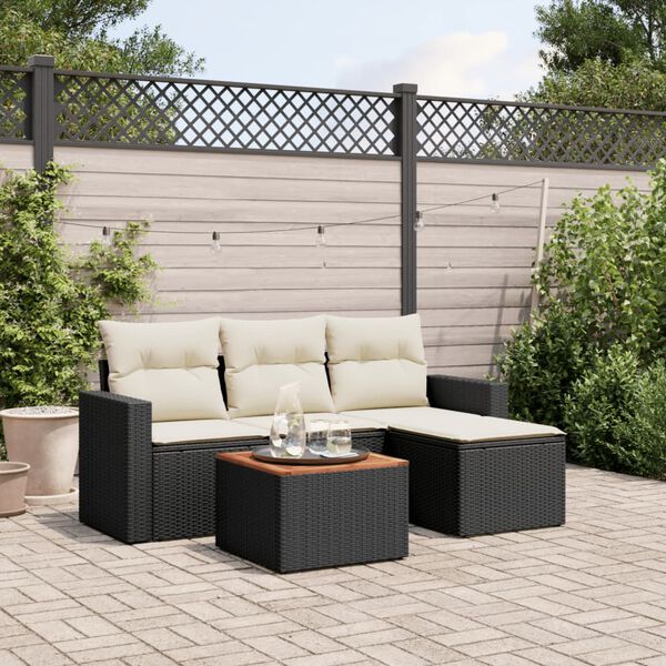 vidaXL 5 Piece Garden Sofa Set with Cushions Black Poly Rattan