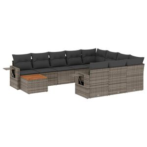 vidaXL 11 Piece Garden Sofa Set with Cushions Grey Poly Rattan