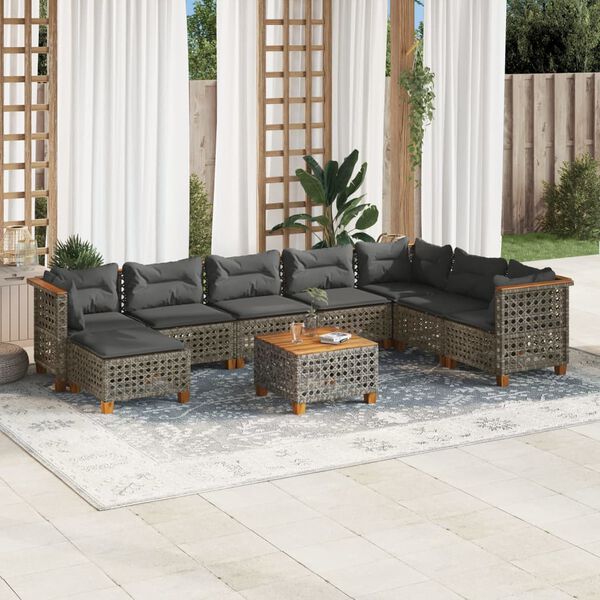 vidaXL 9 Piece Garden Sofa Set with Cushions Grey Poly Rattan