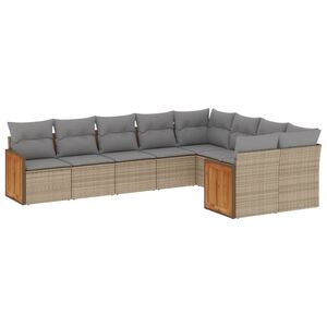 vidaXL 9 Piece Garden Sofa Set with Cushions Beige Poly Rattan