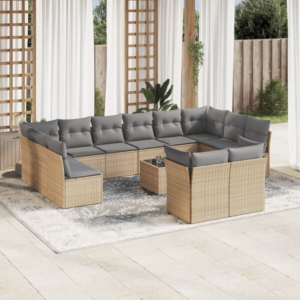 vidaXL 13 Piece Garden Sofa Set with Cushions Beige Poly Rattan