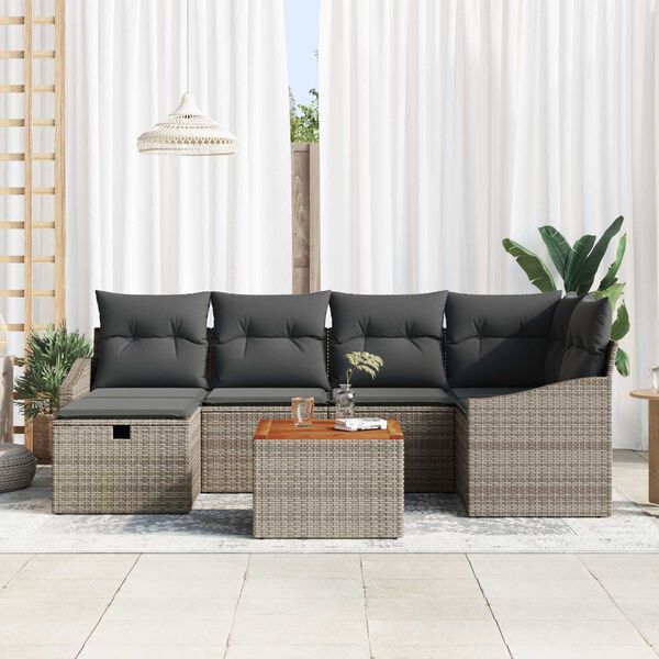vidaXL Garden Sofa Set with Cushion 7 pcs Grey Poly rattan