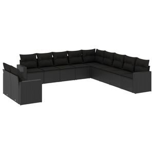 vidaXL 11 Piece Garden Sofa Set with Cushions Black Poly Rattan