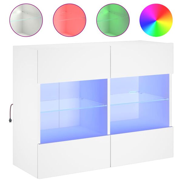 vidaXL TV Wall Cabinet with LED Lights White 78.5x30x60.5 cm