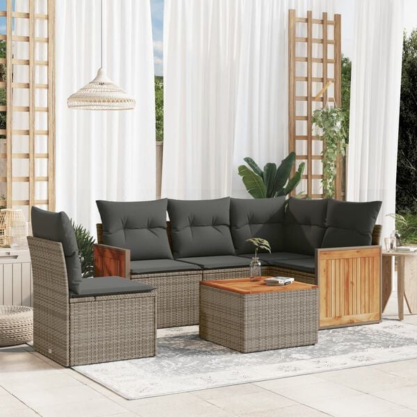 vidaXL 6 Piece Garden Sofa Set with Cushions Grey Poly Rattan