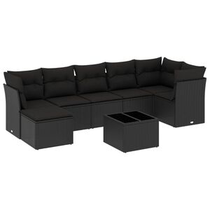 vidaXL 8 Piece Garden Sofa Set with Cushions Black Poly Rattan