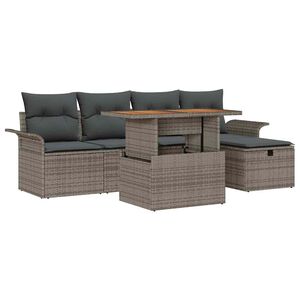 vidaXL Garden Sofa Set Height-Adjustable 6 pcs Grey Poly Rattan