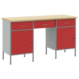 vidaXL Work Cabinet 3 pcs Red and Grey Engineered Wood and Steel