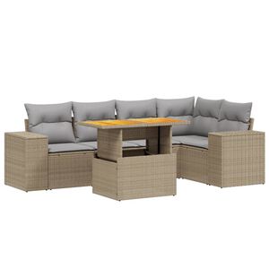 vidaXL 6 Piece Garden Sofa Set with Cushions Beige Poly Rattan