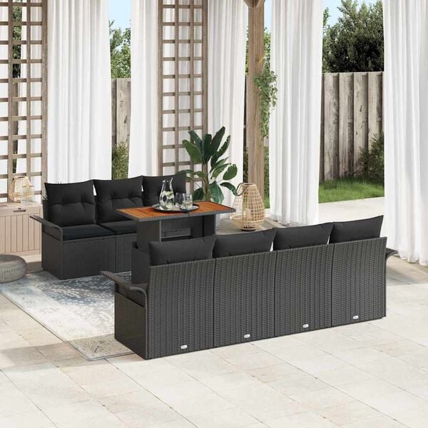 vidaXL Garden Sofa Set with Storage 8 pcs Black Poly rattan