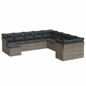 vidaXL 11 Piece Garden Sofa Set with Cushions Grey Poly Rattan