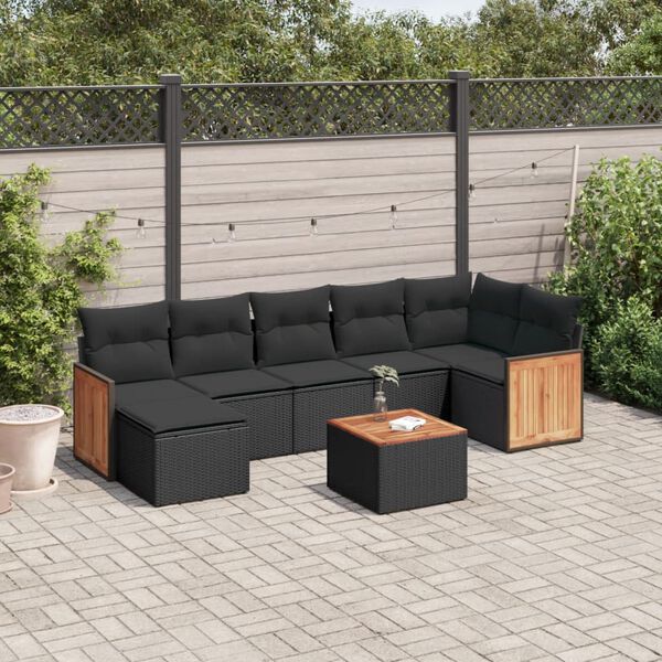 vidaXL 8 Piece Garden Sofa Set with Cushions Black Poly Rattan