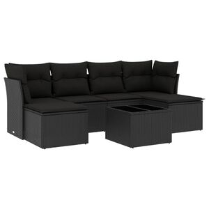 vidaXL 7 Piece Garden Sofa Set with Cushions Black Poly Rattan