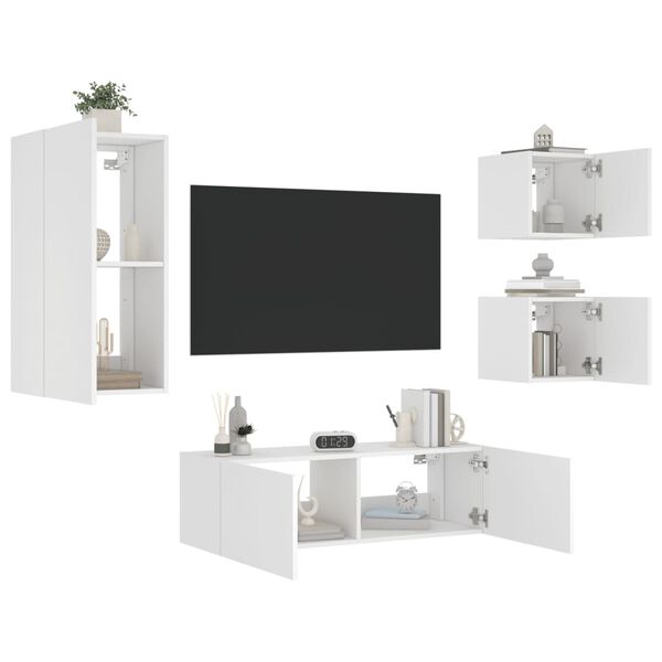 vidaXL 4 Piece TV Wall Cabinets with LED Lights White