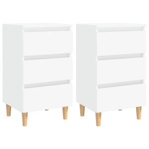 vidaXL Bed Cabinets with Solid Wood Legs 2 pcs White 40x35x69 cm