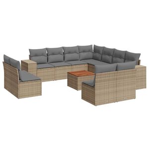 vidaXL 12 Piece Garden Sofa Set with Cushions Beige Poly Rattan