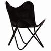 vidaXL Butterfly Chair Black Kids Size Real Leather