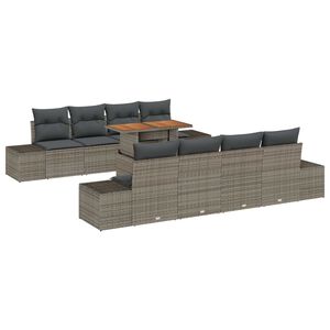 vidaXL Garden Sofa Set with Storage 9 pcs Grey Poly rattan