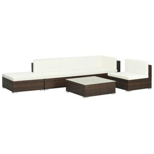 vidaXL 6 Piece Garden Lounge Set with Cushions Poly Rattan Brown