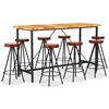vidaXL 9 Piece Bar Set Solid Acacia Wood. Genuine Leather & Canvas