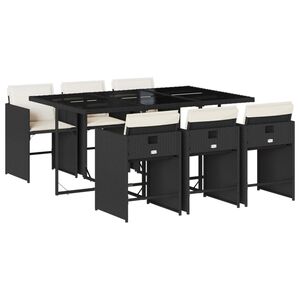 vidaXL 7 Piece Garden Dining Set with Cushions Black Poly Rattan