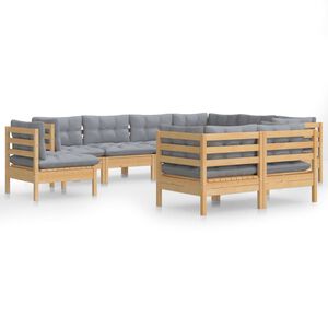 vidaXL 9 Piece Garden Lounge Set with Grey Cushions Solid Pinewood