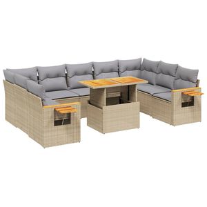 vidaXL 10 Piece Garden Sofa Set with Cushions Beige Poly Rattan