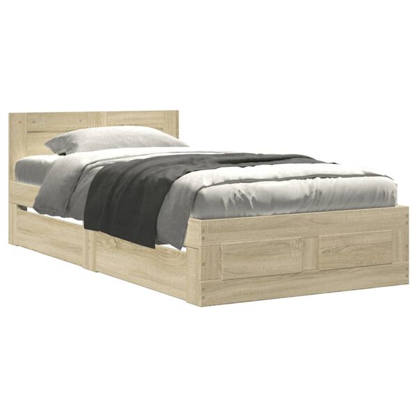 vidaXL Bed Frame with Headboard without Mattress Sonoma Oak 90x190 cm Single