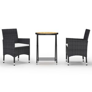 vidaXL 3 Piece Garden Bistro Set Poly Rattan and Acacia Wood Black
