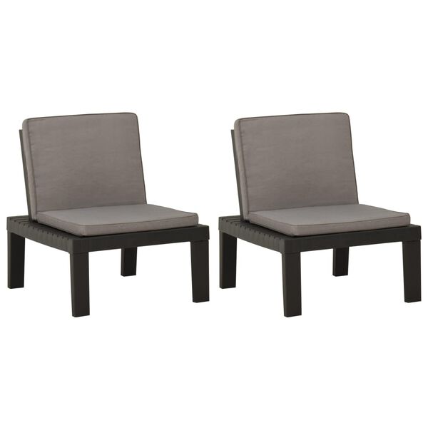 vidaXL Garden Lounge Chairs with Cushions 2 pcs Plastic Grey