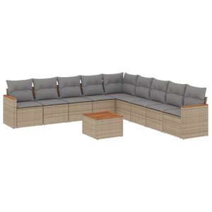 vidaXL 10 Piece Garden Sofa Set with Cushions Beige Poly Rattan