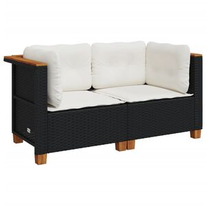 vidaXL Garden Sofas Corner with Cushions 2 pcs Black Poly Rattan